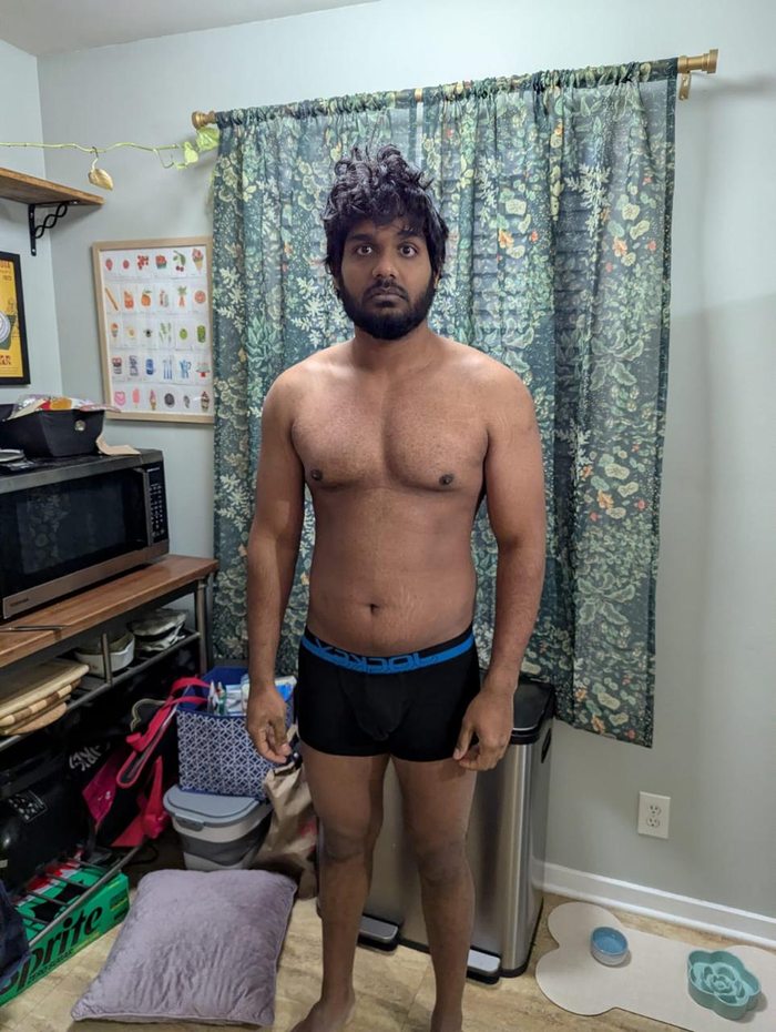 Client body transformation before photo starting point with LOKIVERSE coaching